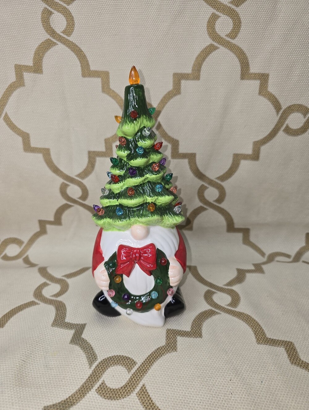 Christmas Gnome Tree Christmas Decoration Ceramic Hand Painted with LED lights